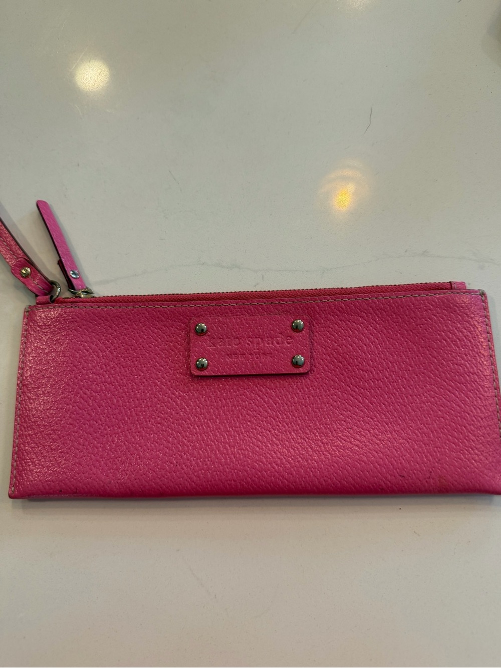 kate spade Hot Pink Pebbled Leather Zip Wristlet Wallet 9 x 4